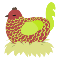 A red and lime chicken with a lace pattern