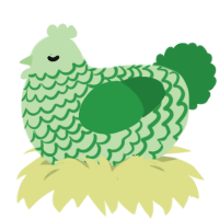 Broccoli, a gluppy and viridian chicken with a lace pattern