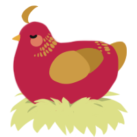Cider, a crimson and gold chicken with a neck-band pattern