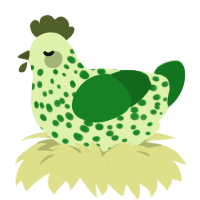 Marimo, a apple and leaf chicken with a speckle pattern
