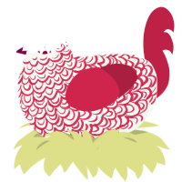 Crockery, a white and crimson chicken with a double-lace pattern