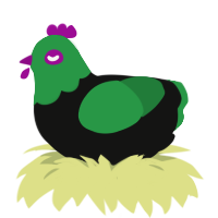 A black and viridian chicken with a head pattern