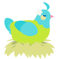 A lime and aqua chicken with a head pattern