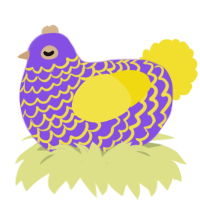 A blurple and yellow chicken with a lace pattern