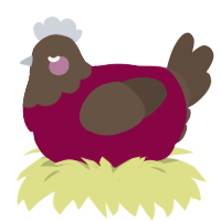 Chocolate Cherry, a maroon and bark chicken with a head pattern