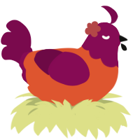 A vermilion and wine chicken with a head pattern