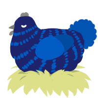 Light Seafloor, a navy and ultramarine chicken with a bar pattern