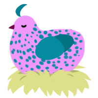 A lavender and sea chicken with a speckle pattern
