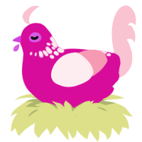Precious, a fuchsia and rose chicken with a neck-speckle pattern