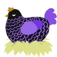 A black and blurple chicken with a lace pattern