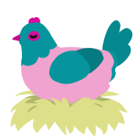 (unnamed), a pink and teal chicken with a head pattern
