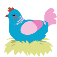 Gender Reveal Cake, a cerulean and pink chicken with a neck-band pattern