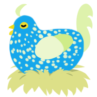 Delphinium, a sky and apple chicken with a speckle pattern