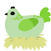 hierophant green, a gluppy and grass chicken with a neck-speckle pattern