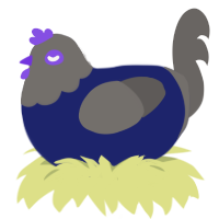 A navy and grey chicken with a head pattern