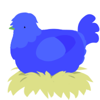 A blurple chicken with a head pattern