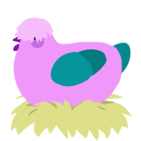 Cave, a lavender and teal chicken