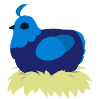 Miles, a navy and sapphire chicken with a head pattern