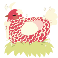 A crimson and pink chicken with a lace pattern