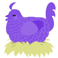 STINKY, a blurple chicken with a lace pattern
