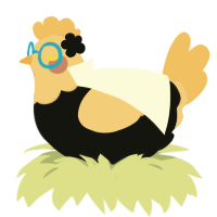 Denki, a black and honey chicken with a head pattern