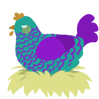 wip, a turquoise and violet chicken with a lace pattern
