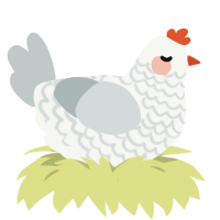 A white and silver chicken with a lace pattern