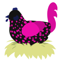 Blacklight, a black and fuchsia chicken with a speckle pattern