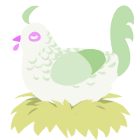A white and gluppy chicken with a half-lace pattern