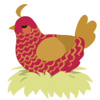 A crimson and gold chicken with a lace pattern