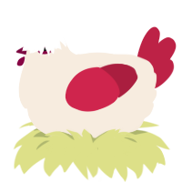 A cream and crimson chicken