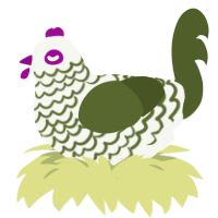 Olivia, a white and olive chicken with a lace pattern