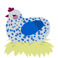 A mist and ultramarine chicken with a speckle pattern