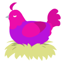 A amethyst and fuchsia chicken with a head pattern
