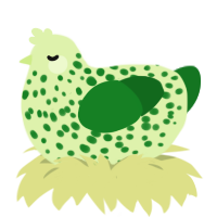 Xyx apple, a apple and leaf chicken with a speckle pattern