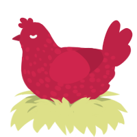 Crimson, a crimson chicken with a speckle pattern