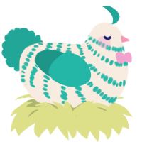 Lu, a cream and turquoise chicken with a bar pattern