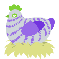 A mist and blurple chicken with a bar pattern