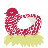 WINNER WINNER, a crimson and white chicken with a lace pattern
