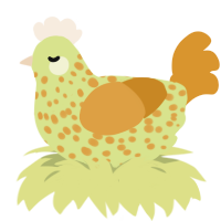 Amber, a lemon and orange chicken with a speckle pattern