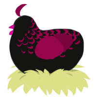 A black and maroon chicken with a half-lace pattern