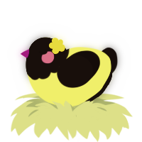 widdle bee, a lemon and black chicken with a head pattern