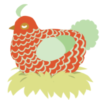 A vermilion and gluppy chicken with a lace pattern