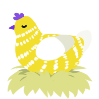 A yellow and white chicken with a bar pattern