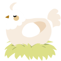 A cream chicken with a head pattern