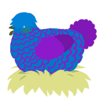 Matteo, a sapphire and violet chicken with a lace pattern