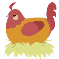 A orange and red chicken with a head pattern