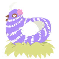 A lilac and white chicken with a bar pattern
