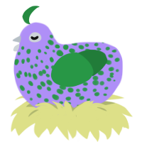 A lilac and viridian chicken with a speckle pattern
