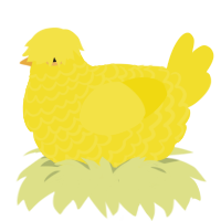 A yellow chicken with a lace pattern